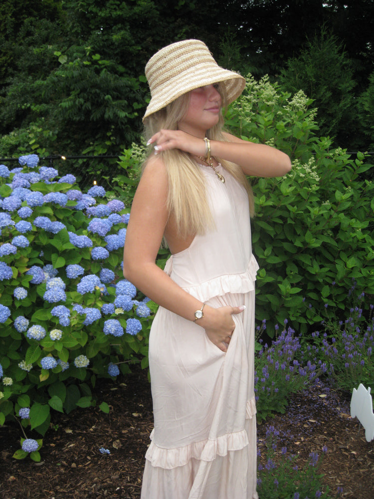 Ruffled Sleeveless Tiered Maxi Dress with Pockets