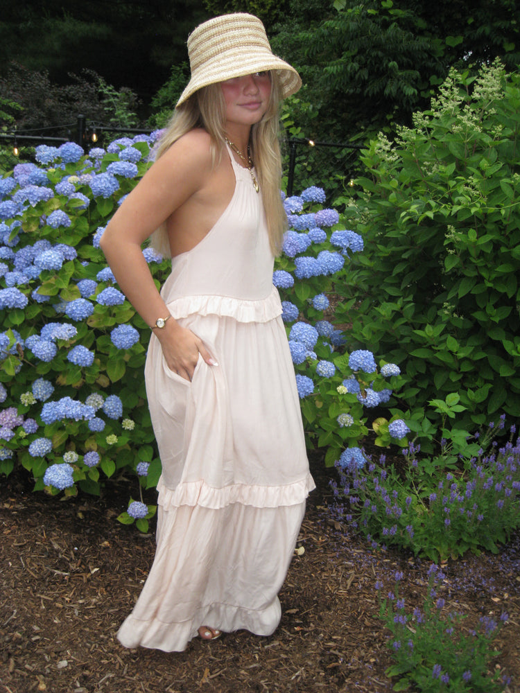 Ruffled Sleeveless Tiered Maxi Dress with Pockets